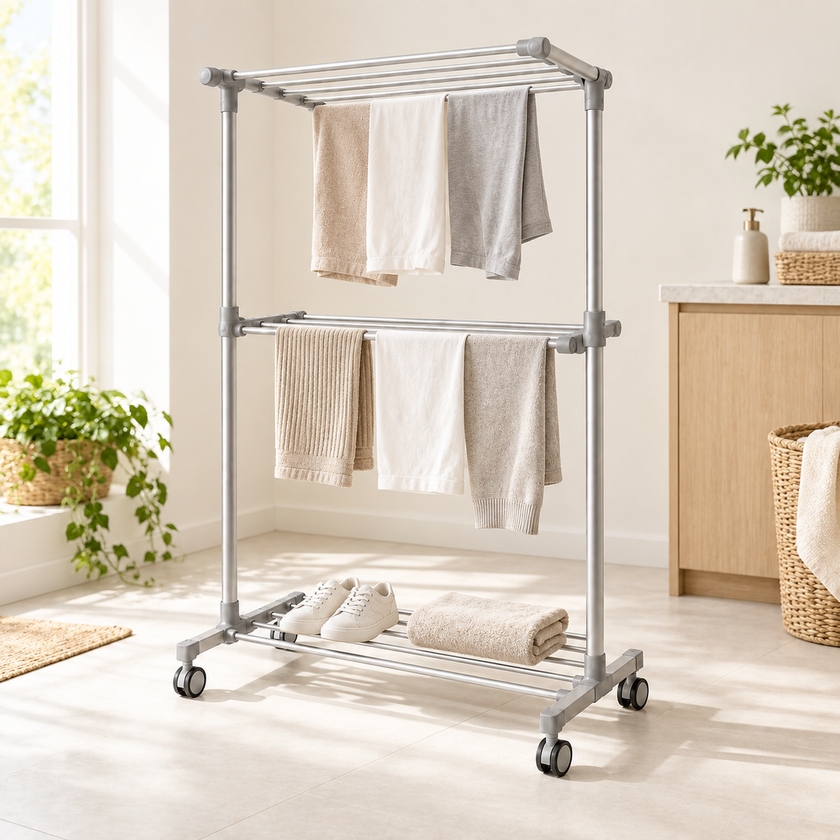 Homentio Foldwarm Heated Drying Rack lifestyle view